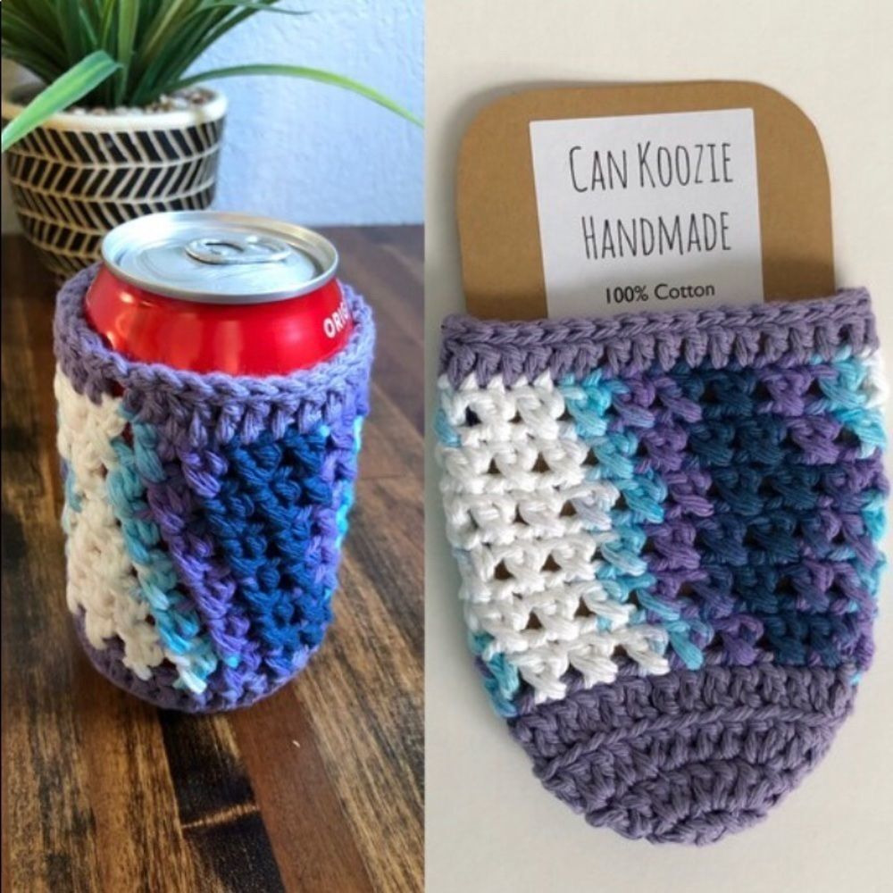 Hand Crafted Crochet Cozy Cup 12oz Can Midnight Sky Boho Summer